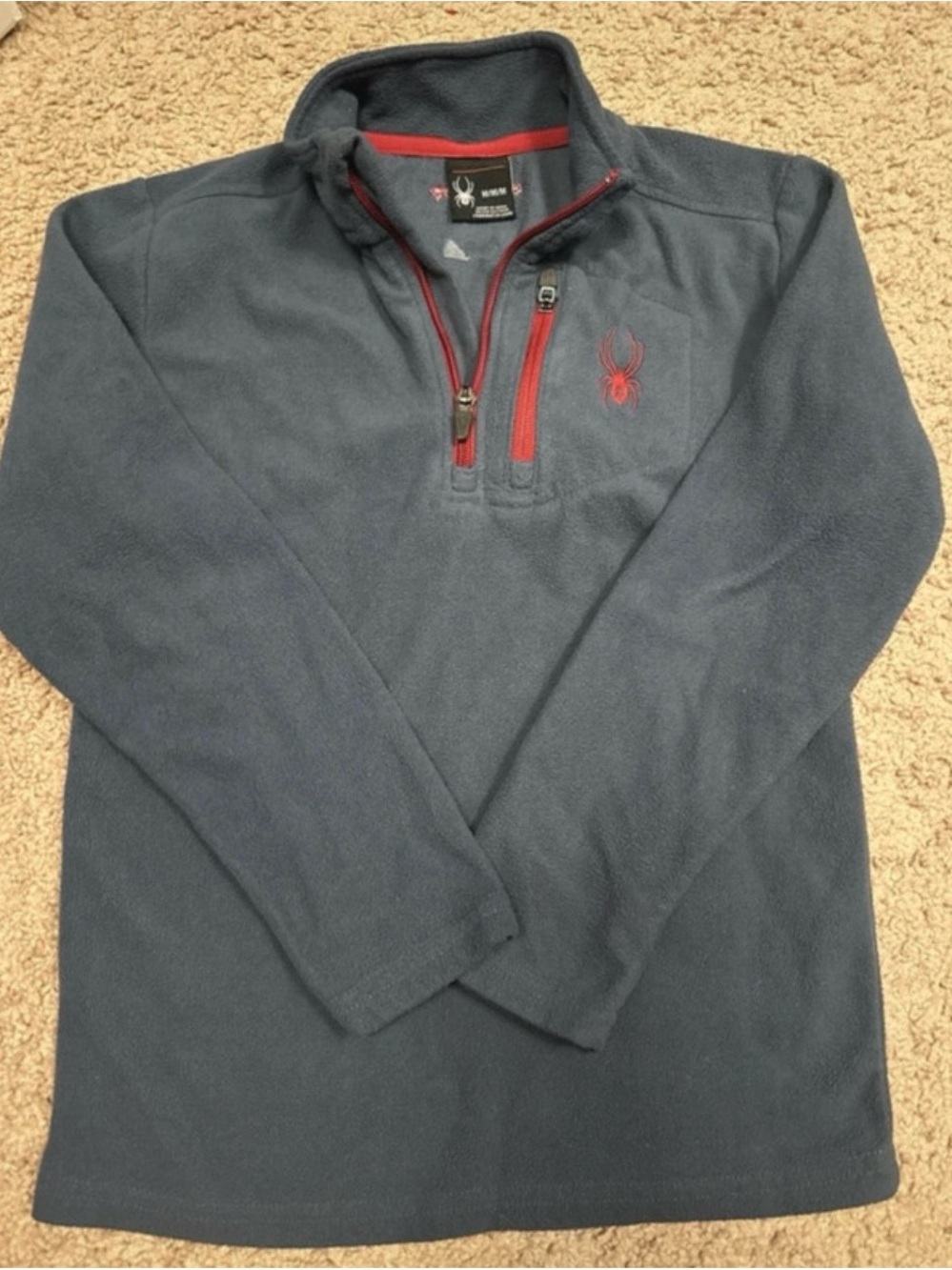 Spyder Boys Grey Fleece Zip Pullover with Red Accent